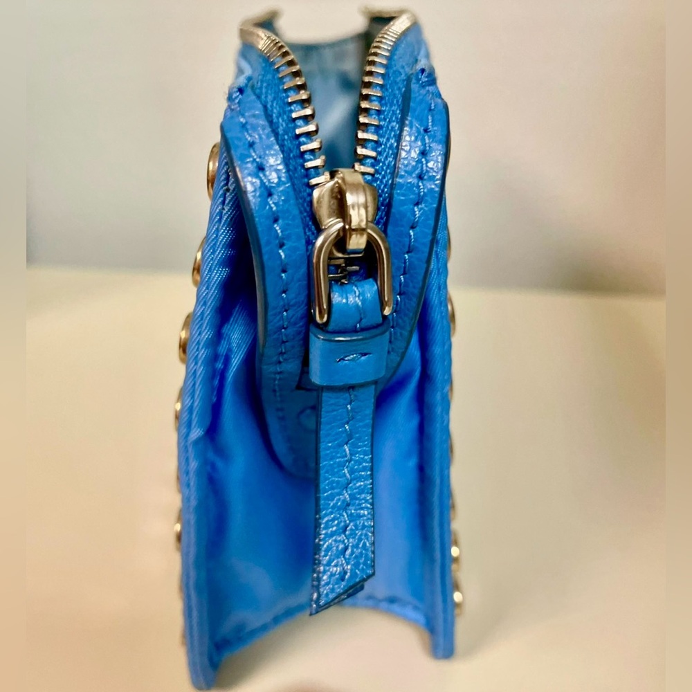 Prada - Tessuto Etiquette Nylon Accessories Pouch | Blue - Silver Studded - Picture 4 of 16